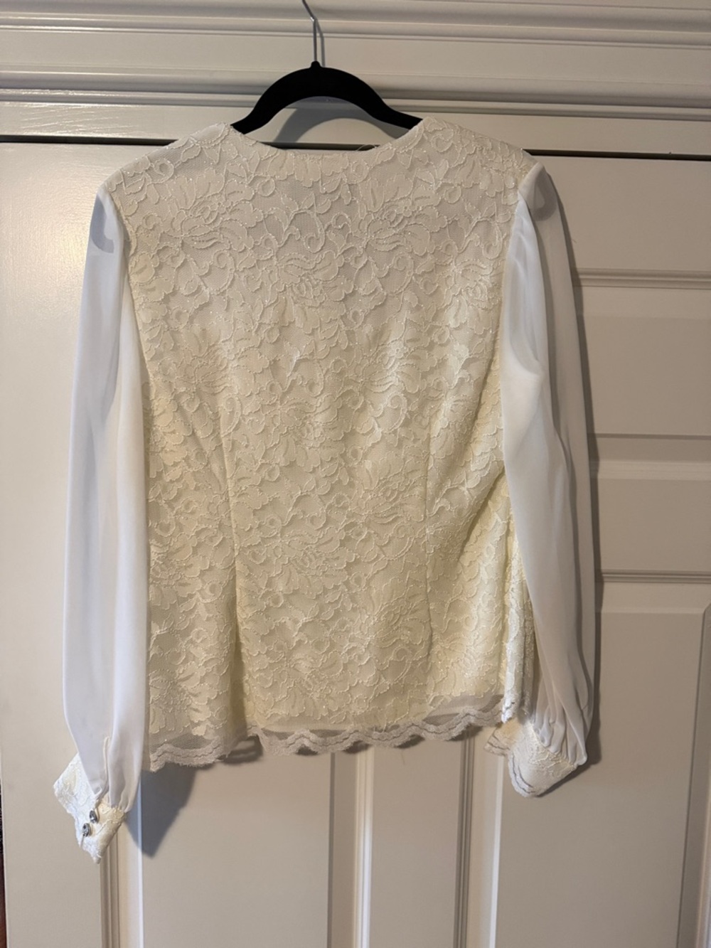 Alex Evenings Cream Lace Blouse with Sheer Long Sleeves - Picture 3 of 4